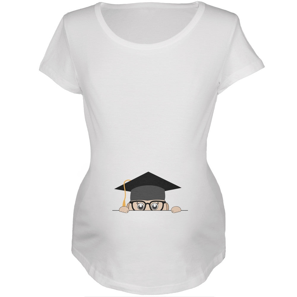 Peeking Baby Graduation White Maternity Soft T-Shirt Maternity T-Shirts Old Glory 2XL White