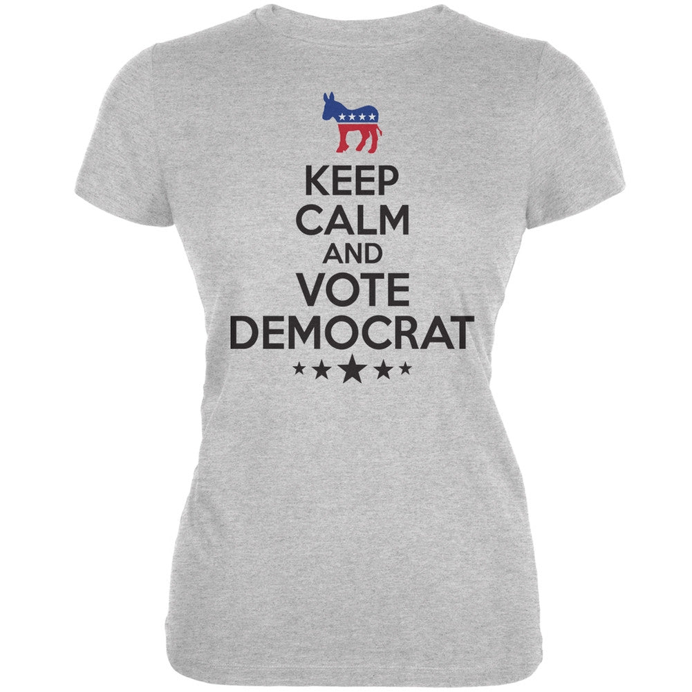 Election Keep Calm Vote Democrat Heather Grey Juniors Soft T-Shirt Juniors T-Shirts Old Glory 2XL Grey