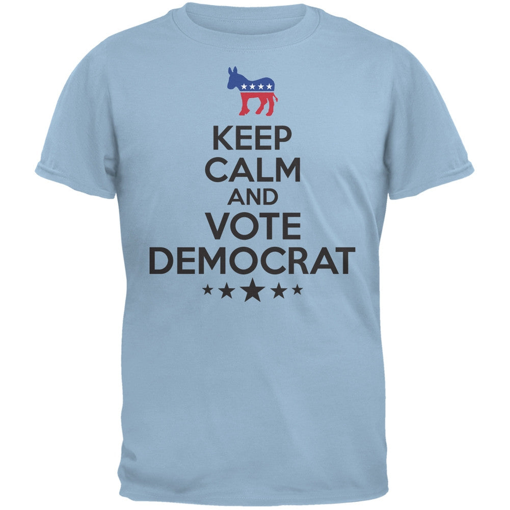 Election Keep Calm Vote Democrat Light Blue Adult T-Shirt Men's T-Shirts Old Glory 2XL Blue