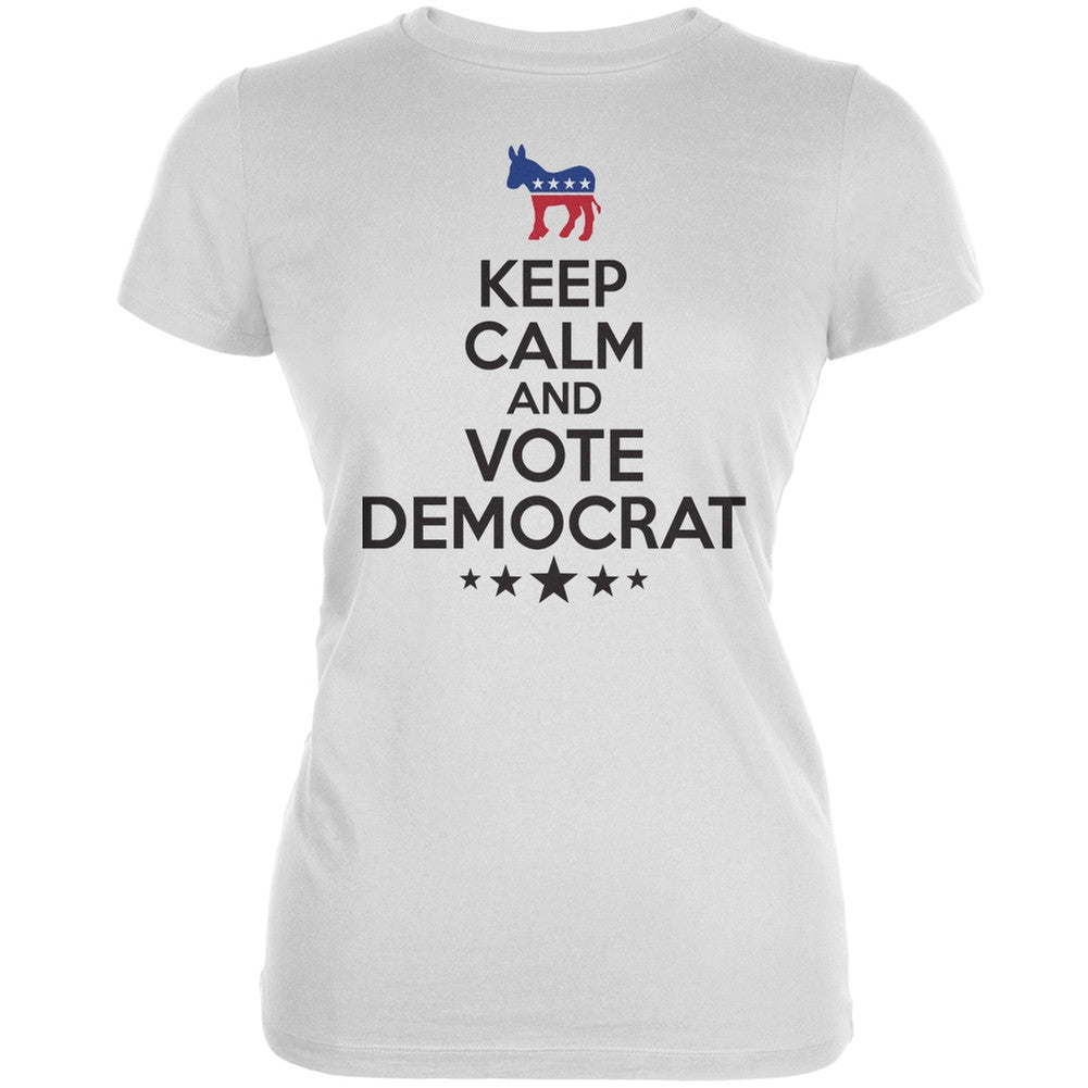 Election Keep Calm Vote Democrat White Juniors Soft T-Shirt Juniors T-Shirts Old Glory 2XL White