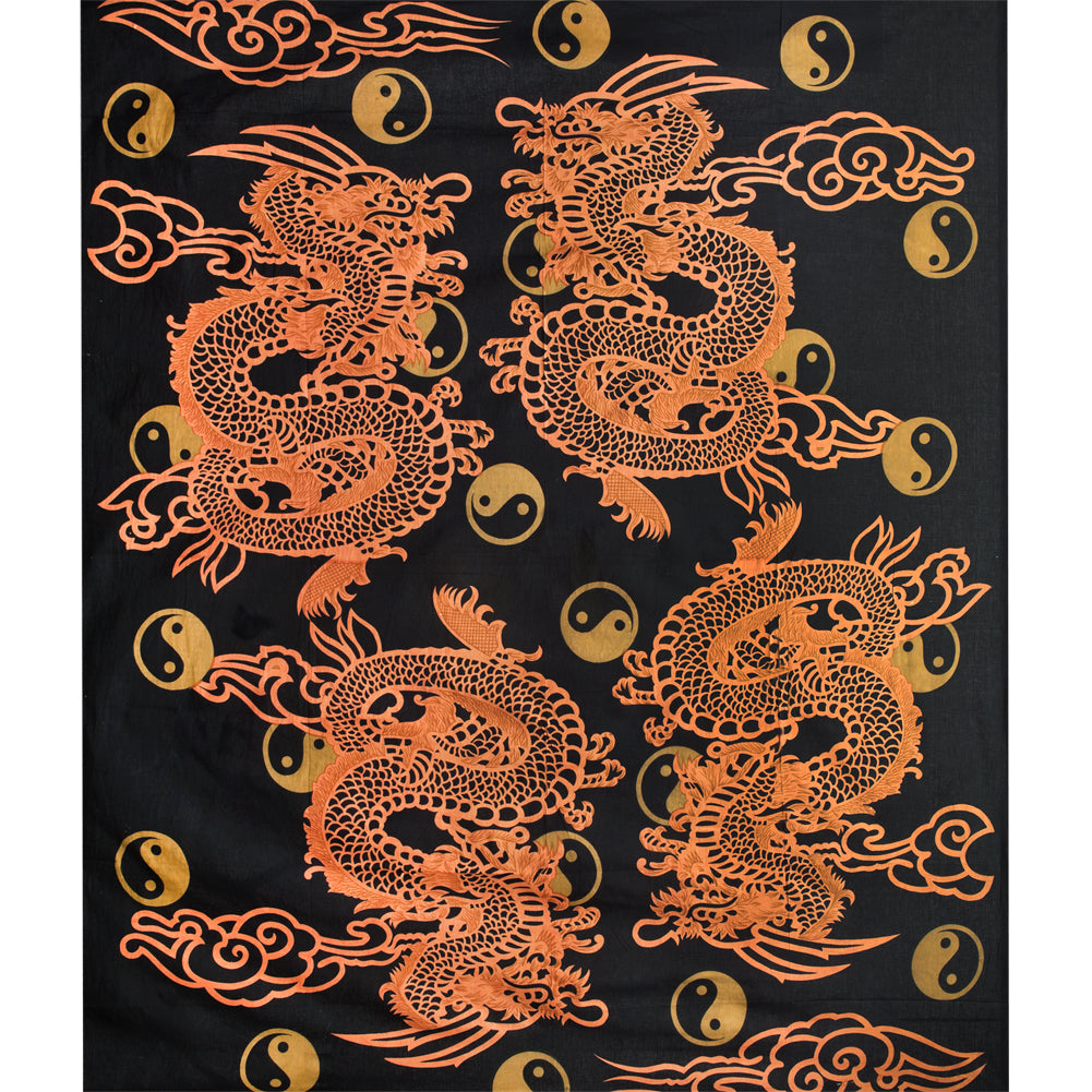 Yin-Yang Dragons - Full Tapestry Tapestries Mystical OS Black