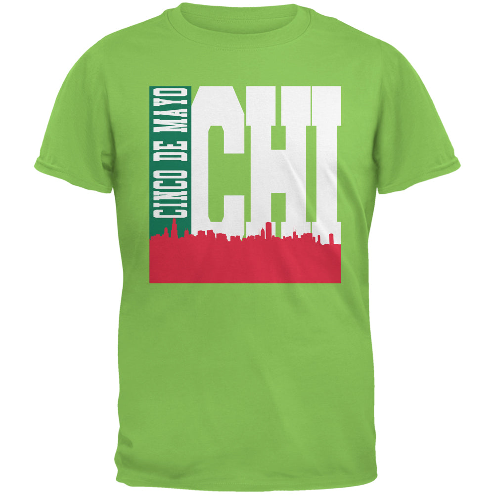 Chicago Cinco De Mayo Sky Line Lime Green Adult T-Shirt Men's T-Shirts Old Glory 2XL Green