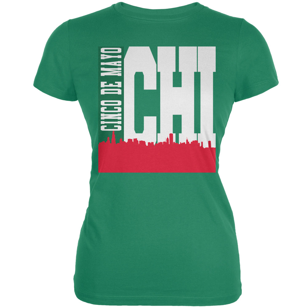 Chicago Cinco De Mayo Sky Line Kelly Green Juniors Soft T-Shirt Juniors T-Shirts Old Glory 2XL Green