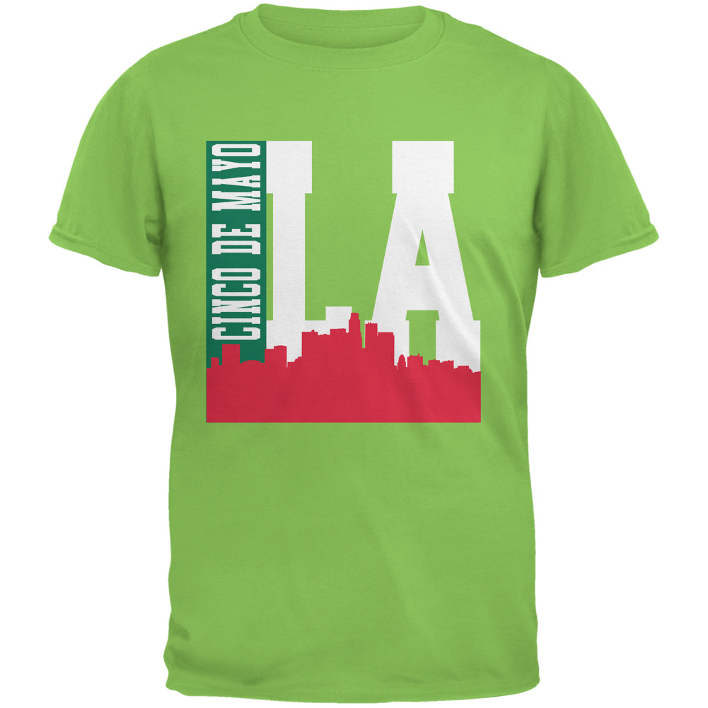 Los Angeles Cinco De Mayo Sky Line Lime Green Adult T-Shirt Men's T-Shirts Old Glory 2XL Green