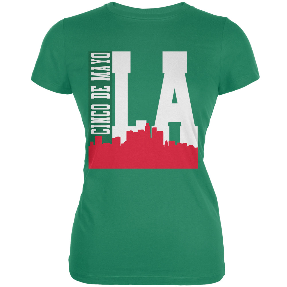 Los Angeles Cinco De Mayo Sky Line Kelly Green Juniors Soft T-Shirt Juniors T-Shirts Old Glory 2XL Green