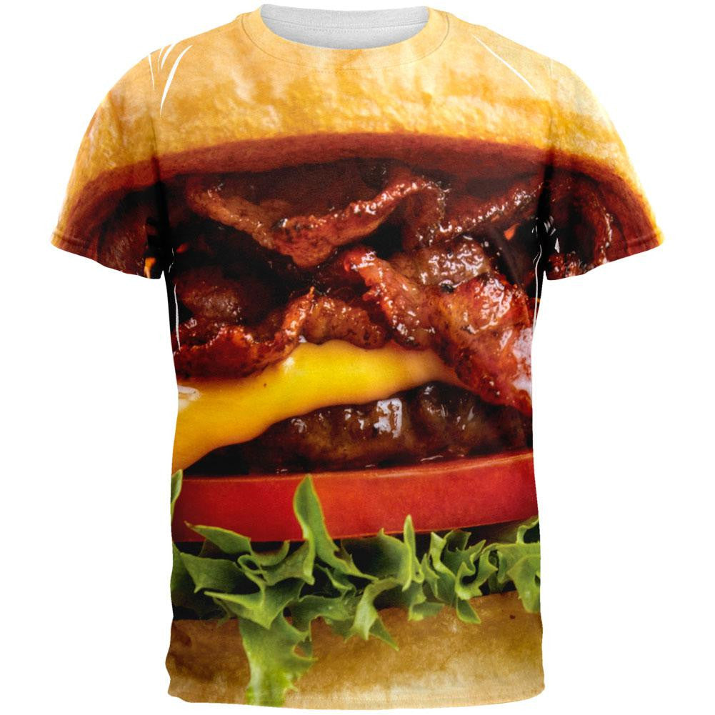Hamburger Juicy Burger All Over Adult T-Shirt Men's T-Shirts Old Glory 2XL Multi