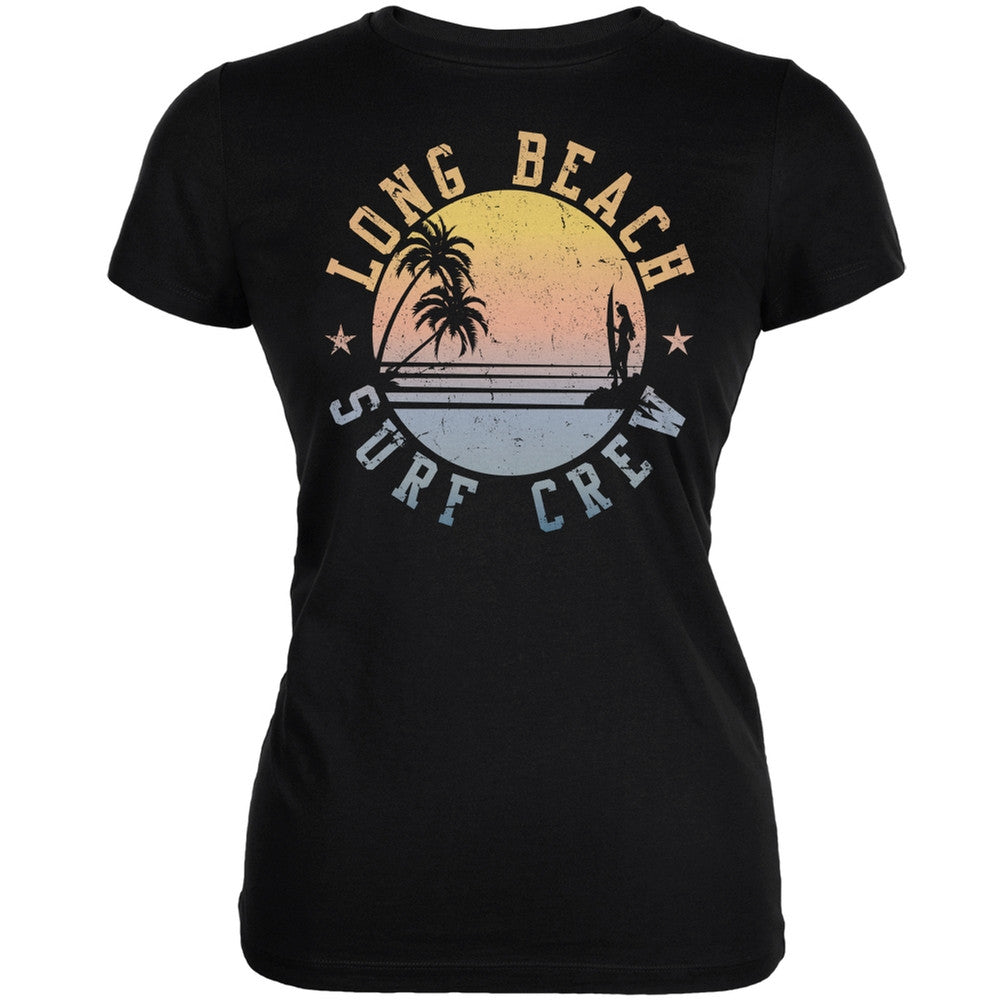 Long Beach Surf Crew Black Juniors Soft T-Shirt Juniors T-Shirts Old Glory 2XL Black