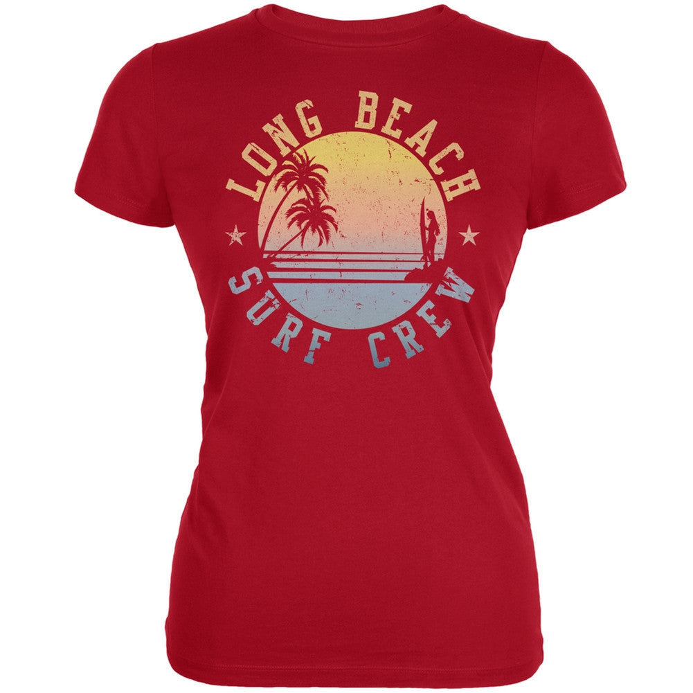 Long Beach Surf Crew Red Juniors Soft T-Shirt Juniors T-Shirts Old Glory 2XL Red