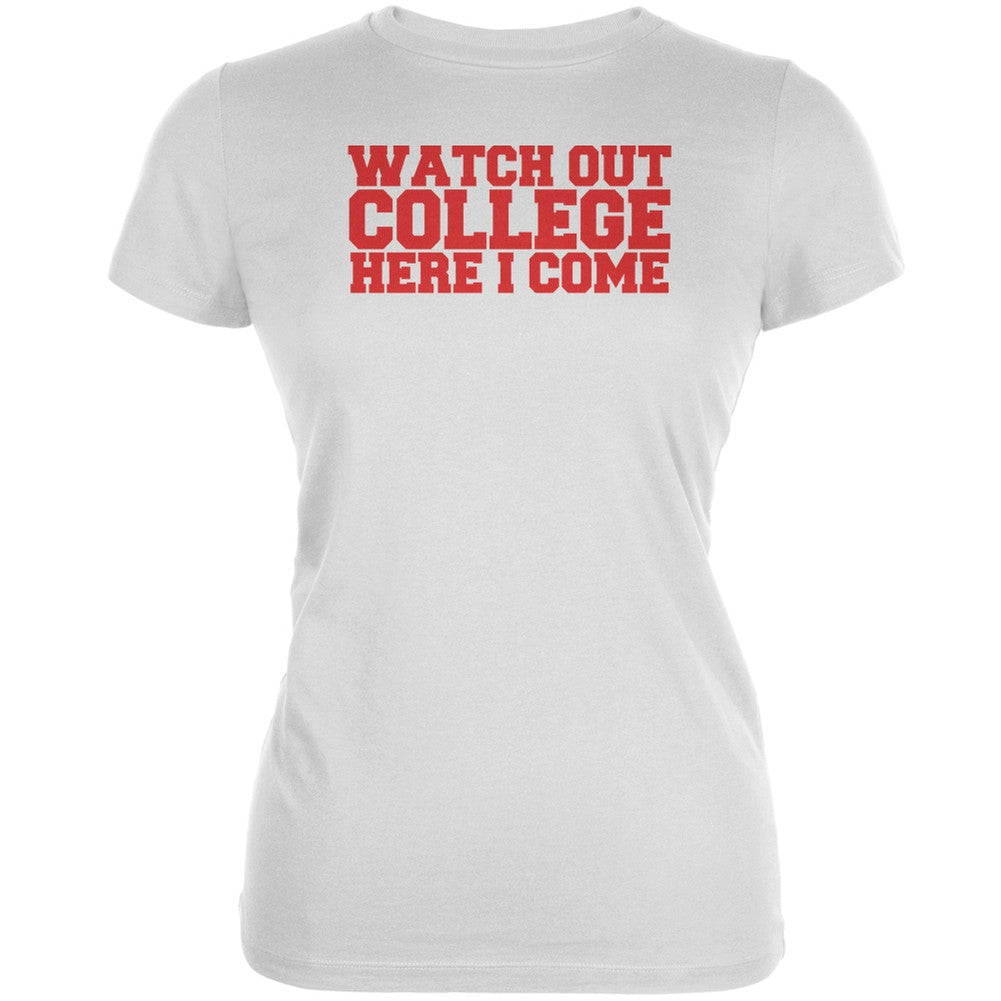 Graduation - Watch Out College White Juniors Soft T-Shirt Juniors T-Shirts Old Glory 2XL White