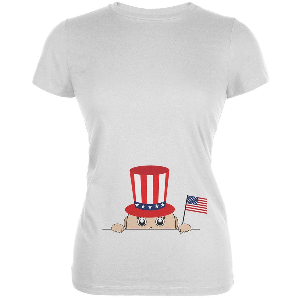 4th of July - Peeking Baby White Juniors Soft T-Shirt Juniors T-Shirts Old Glory 2XL White