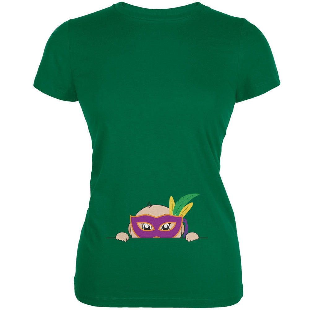 Mardi Gras - Peeking Baby King Cake Kelly Green Juniors Soft T-Shirt Juniors T-Shirts Old Glory 2XL Green