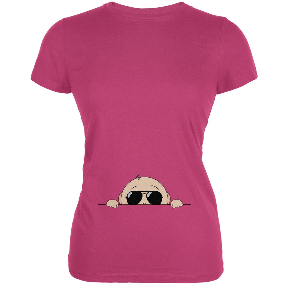 Summer - Peeking Baby Aviator Sunglasses Berry Pink Juniors Soft T-Shirt Juniors T-Shirts Old Glory 2XL Pink