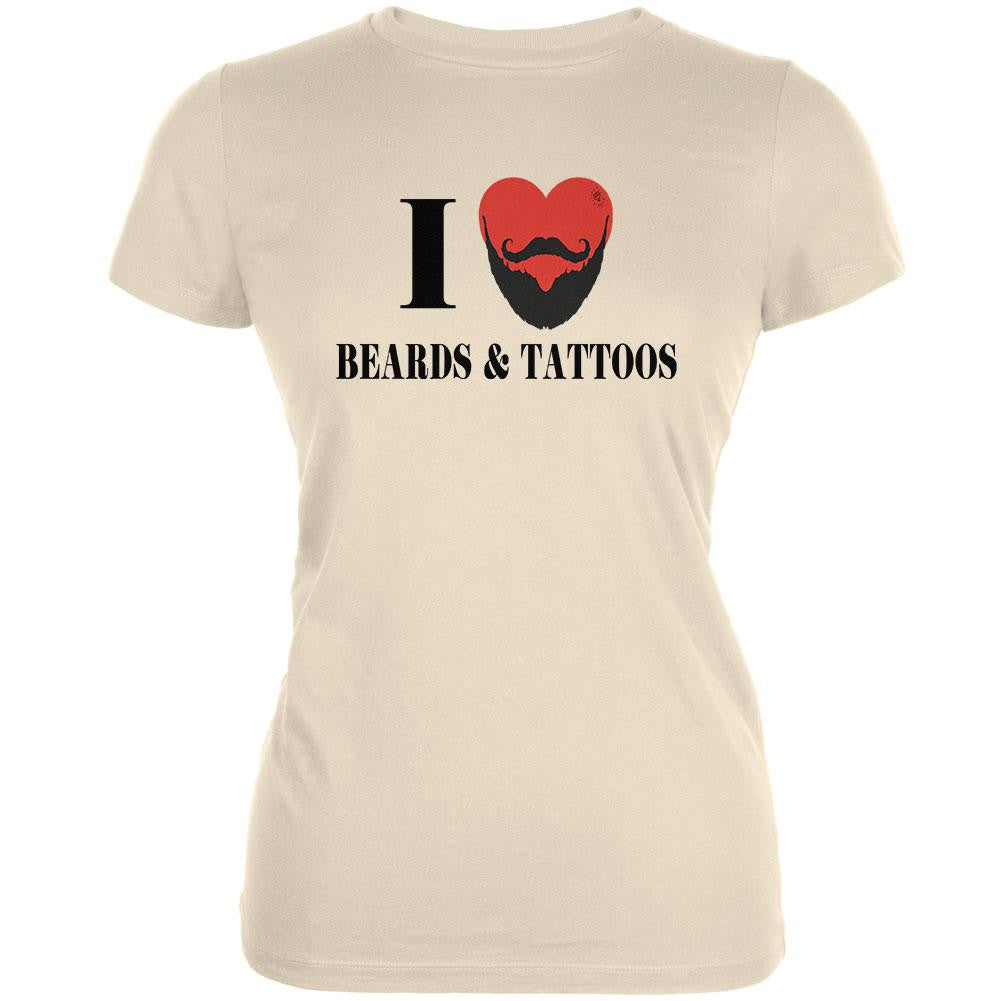 I Heart Beards & Tattoos Cream Juniors Soft T-Shirt Juniors T-Shirts Old Glory 2XL Off-White