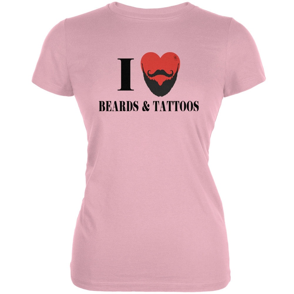 I Heart Beards & Tattoos Pink Juniors Soft T-Shirt Juniors T-Shirts Old Glory 2XL Pink