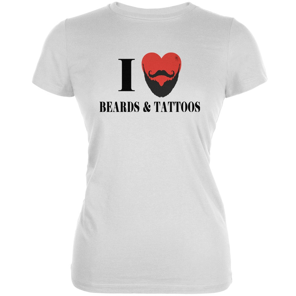 I Heart Beards & Tattoos White Juniors Soft T-Shirt Juniors T-Shirts Old Glory 2XL White