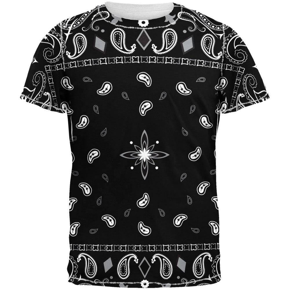 Black Bandana Pattern All Over Adult T-Shirt Men's T-Shirts Old Glory 2XL Multi