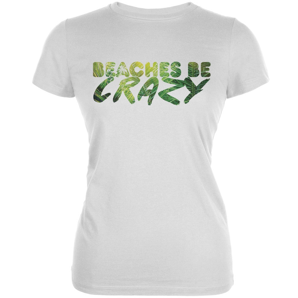 Beaches Be Crazy White Juniors Soft T-Shirt Juniors T-Shirts Old Glory 2XL White