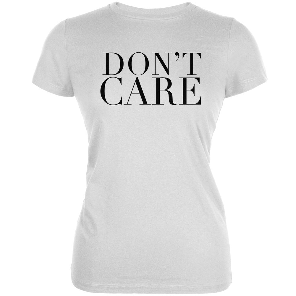 Don't Care White Juniors Soft T-Shirt Juniors T-Shirts Old Glory 2XL White