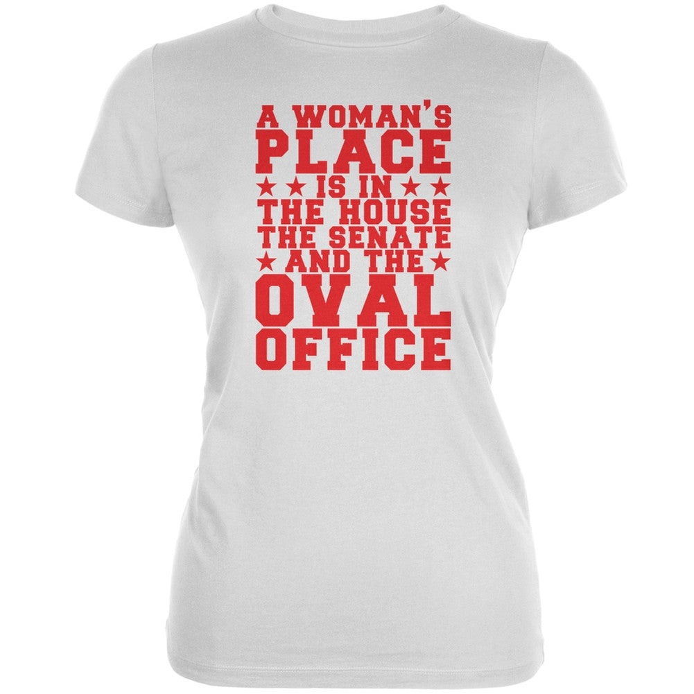Election Hillary Clinton Woman's Place White Juniors Soft T-Shirt Juniors T-Shirts Old Glory 2XL White