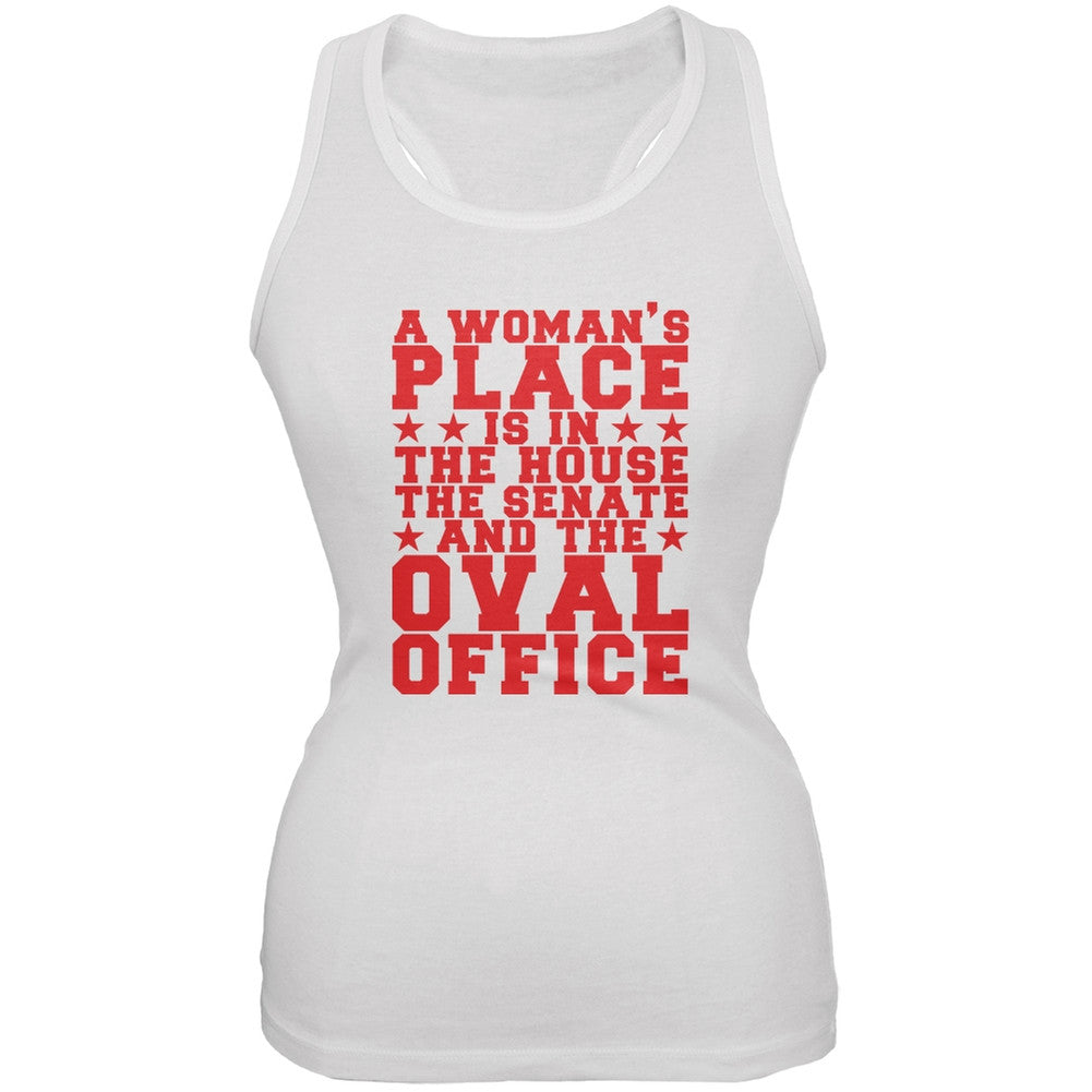 Election Hillary Clinton Woman's Place White Juniors Soft Tank Top Juniors Tank Tops Old Glory 2XL White