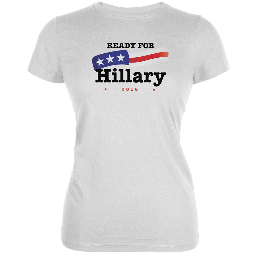 Election 2016 - Hillary Clinton American Flag White Juniors T-Shirt Juniors T-Shirts Old Glory 2XL White