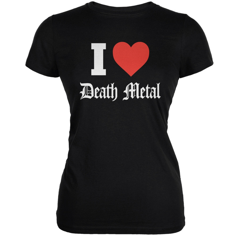 I Heart Death Metal Black Juniors Soft T-Shirt Juniors T-Shirts Old Glory 2XL Black
