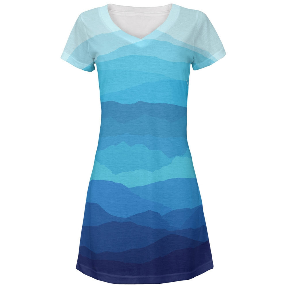 Mountain Range Vista All Over Juniors V-Neck Dress Juniors Dresses Old Glory LG Multi