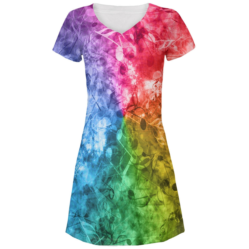 Musical Medley All Over Juniors V-Neck Dress Juniors Dresses Old Glory LG Multi