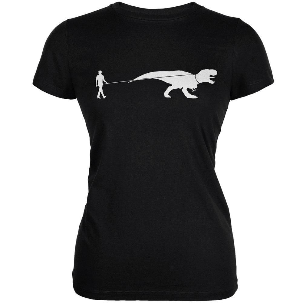 Jurassic - Dinosaur T-Rex On A Leash Black Juniors Soft T-Shirt Juniors T-Shirts Old Glory 2XL Black