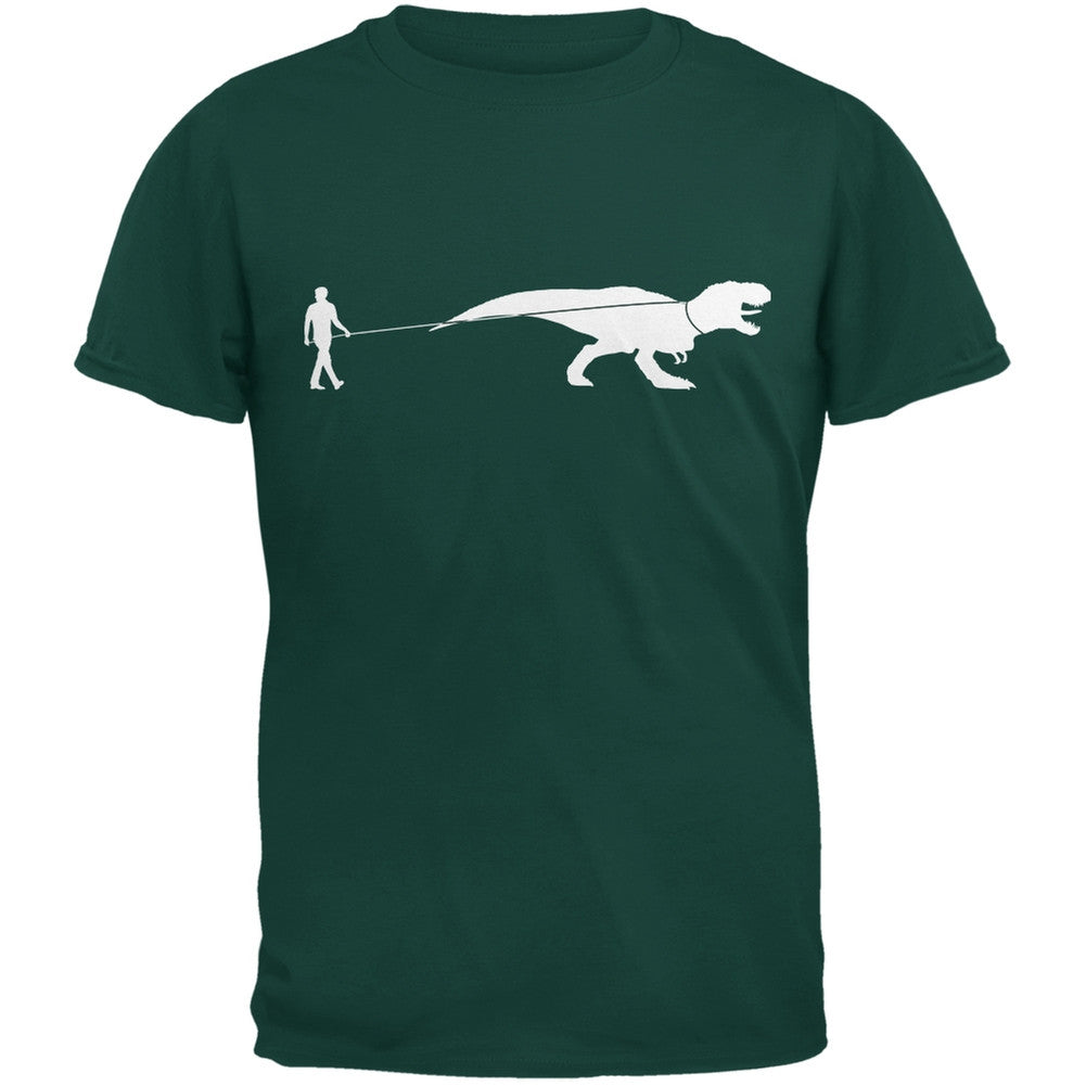 Jurassic - Dinosaur T-Rex On A Leash Forest Green Adult T-Shirt Men's T-Shirts Old Glory 2XL Green
