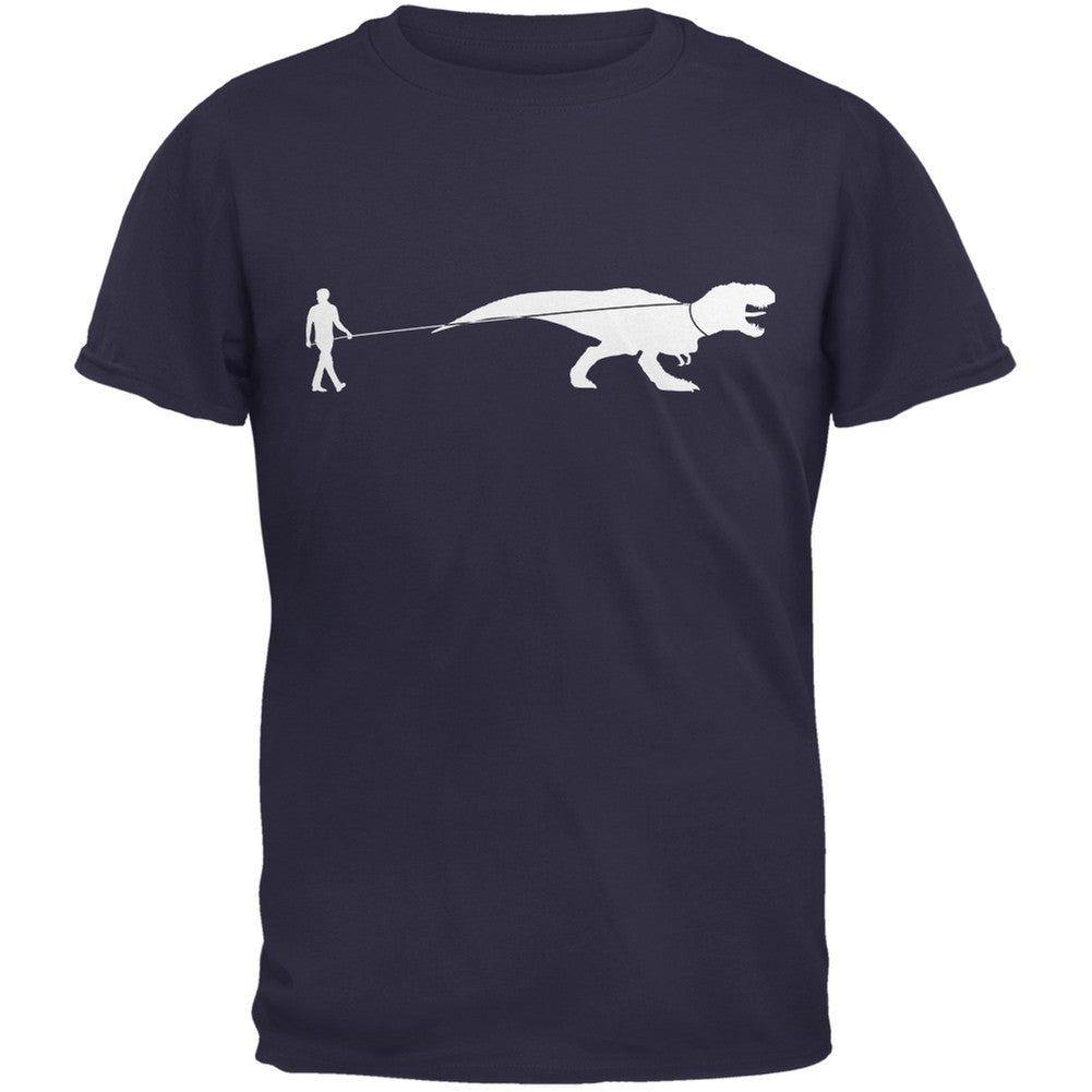 Jurassic - Dinosaur T-Rex On A Leash Navy Adult T-Shirt Men's T-Shirts Old Glory 2XL Blue