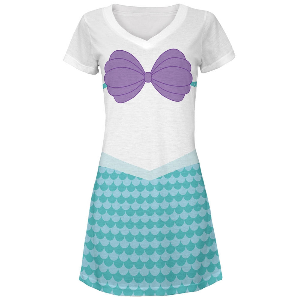 Summer - Mermaid Shell Bra Costume All Over Juniors V-Neck Dress Juniors Dresses Old Glory LG Multi