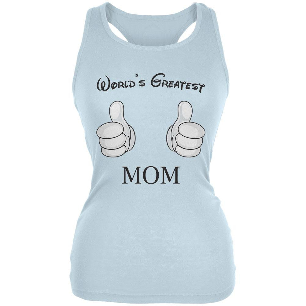 Mother's Day - World's Greatest Mom Cartoon Pale Blue Juniors Soft Tank Top Juniors Tank Tops Old Glory 2XL Blue