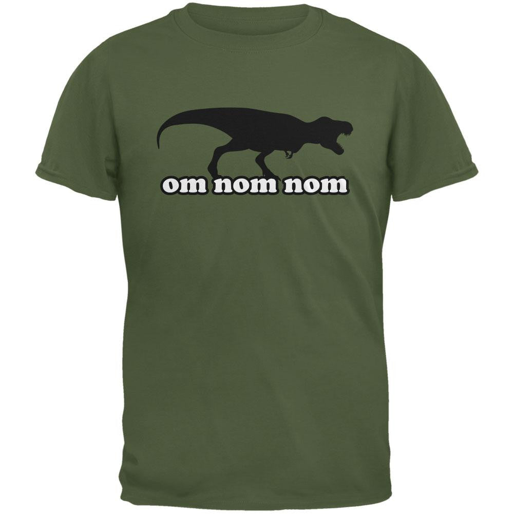 Jurassic - T-rex Om Nom Nom Military Green Adult T-Shirt Men's T-Shirts Old Glory 2XL Green