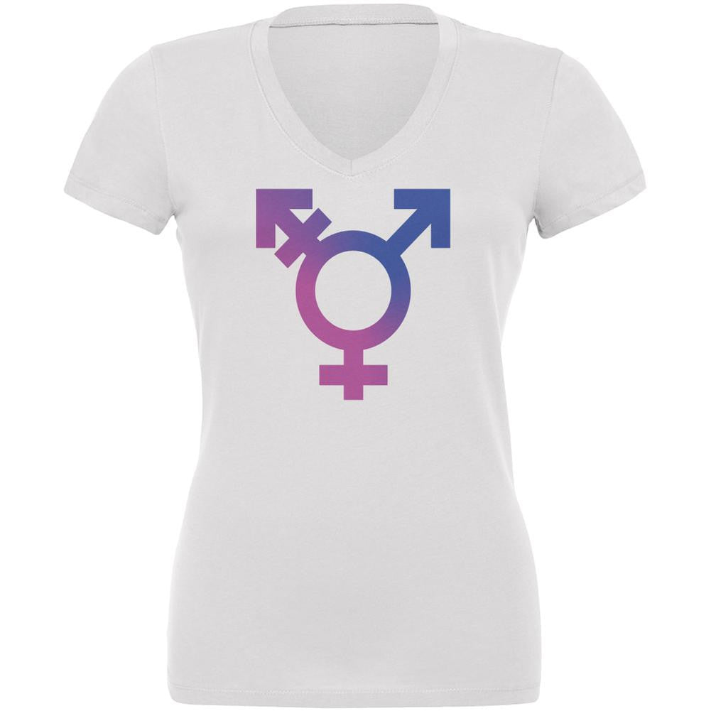 Transgender Symbol Caitlyn Jenner White Juniors V-Neck T-Shirt Juniors T-Shirts Old Glory 2XL White