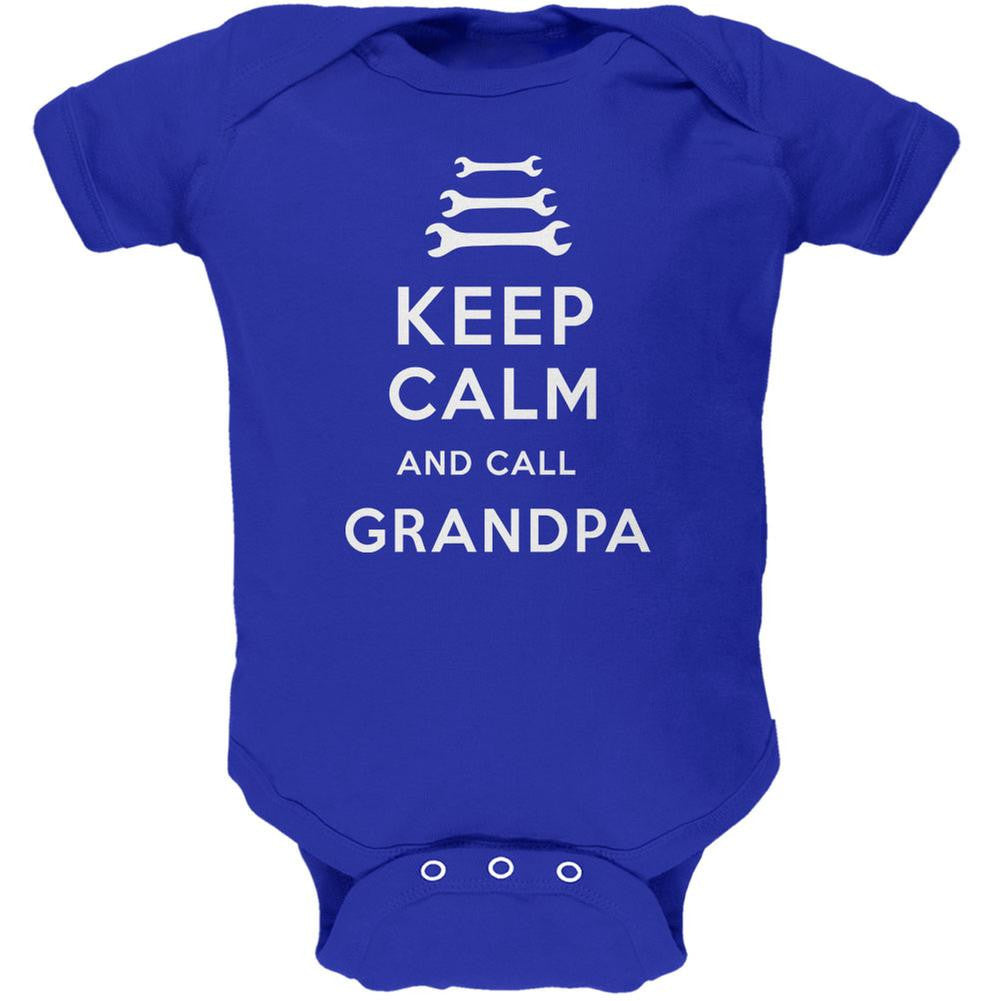 Father's Day Keep Calm & Call Grandpa Royal Soft Baby One Piece Baby One Piece Old Glory 0-3M Blue