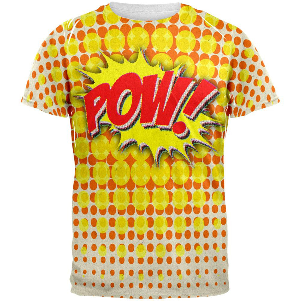 POW Comic Book Super Hero All Over Adult T-Shirt Men's T-Shirts Old Glory SM Multi