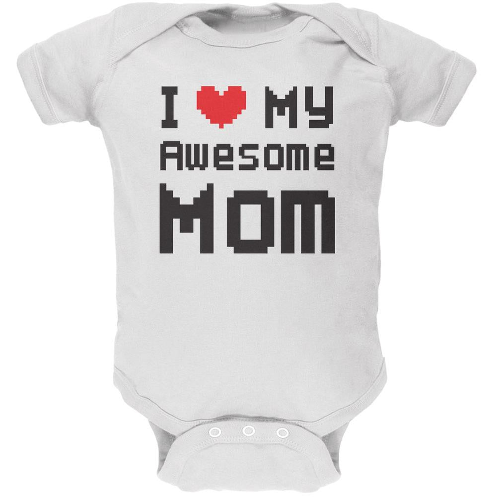 Mother's Day - I Heart My Awesome Mom 8 Bit Pixel White Soft Baby One Piece Baby One Piece Old Glory 0-3M White