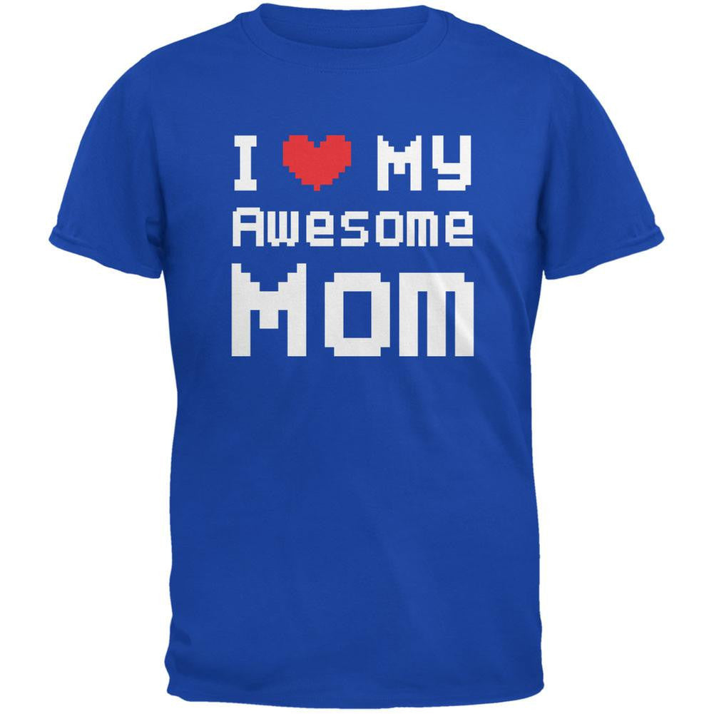 Mother's Day - I Heart My Awesome Mom 8 Bit Pixel Royal Youth T-Shirt Youth T-Shirts Old Glory LG Blue