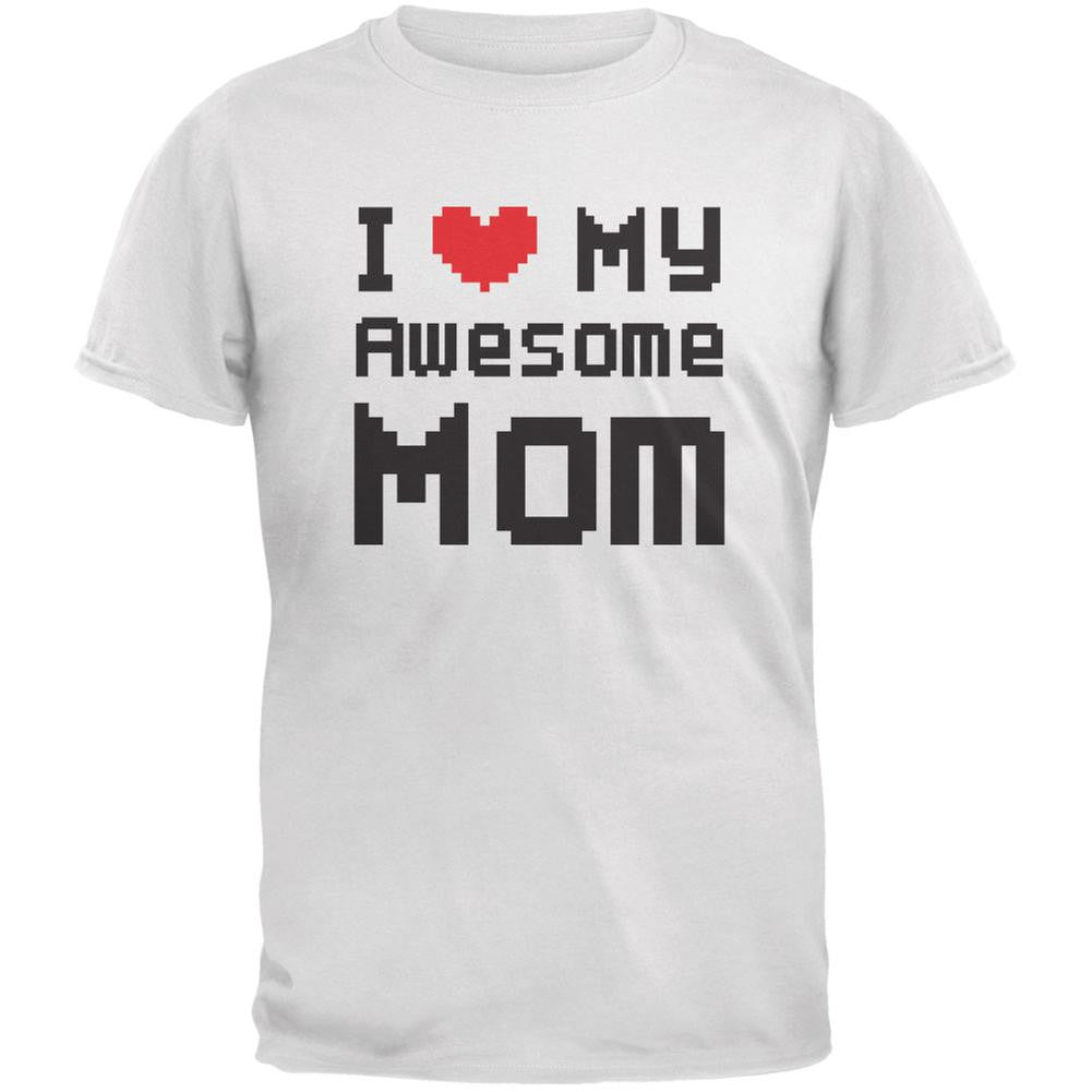 Mother's Day - I Heart My Awesome Mom 8 Bit Pixel White Youth T-Shirt Youth T-Shirts Old Glory LG White