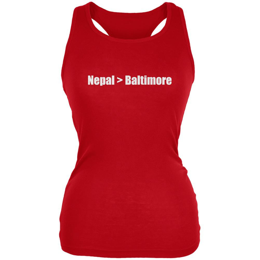 Nepal is Greater Than Baltimore Red Juniors Soft Tank Top Juniors Tank Tops Old Glory 2XL Red