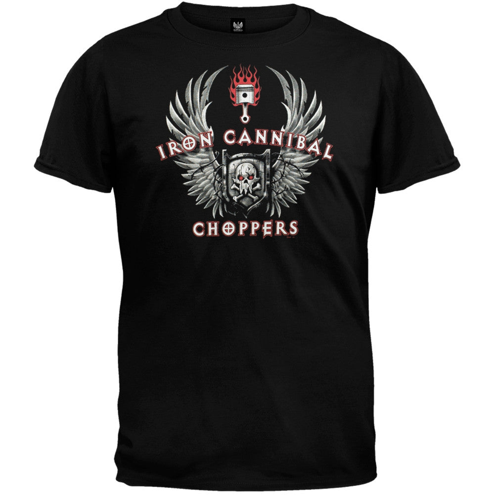 Iron Cannibal Choppers - Piston Adult Black T-Shirt Men's T-Shirts ICC LG Black