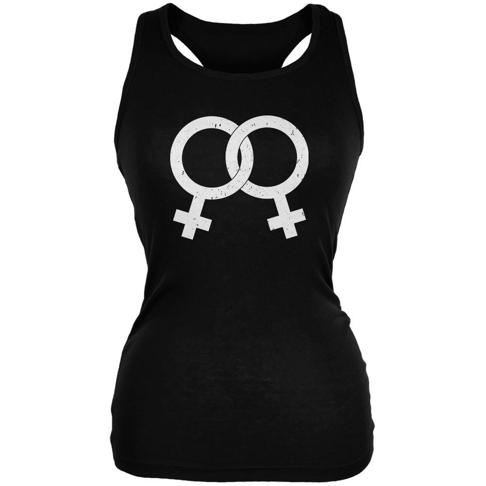 Lesbian Pride Distressed Symbol Black Juniors Soft Tank Top Juniors Tank Tops Old Glory 2XL Black