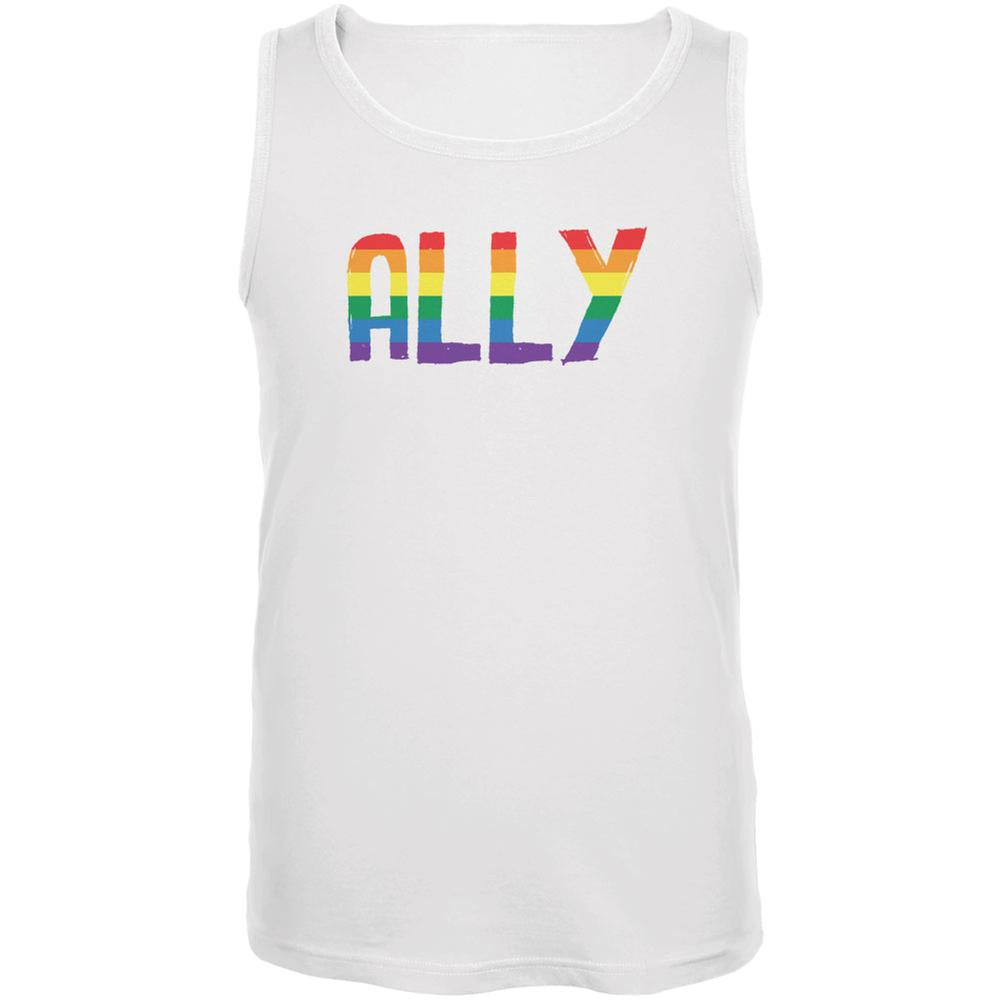 LGBT - Ally Pride White Adult Tank Top Men's Tank Tops Old Glory 2XL White