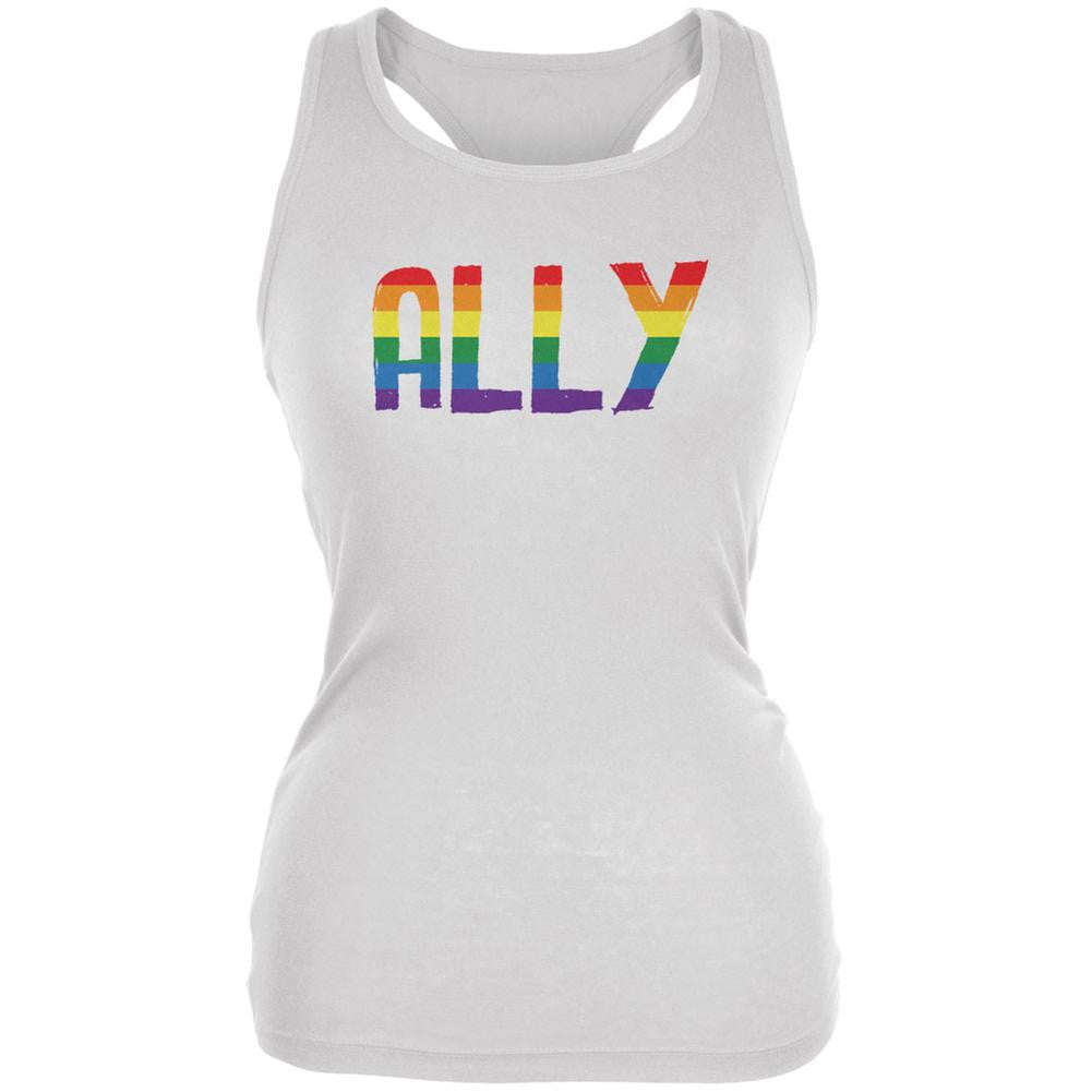 LGBT - Ally Pride White Juniors Soft Tank Top Juniors Tank Tops Old Glory 2XL White