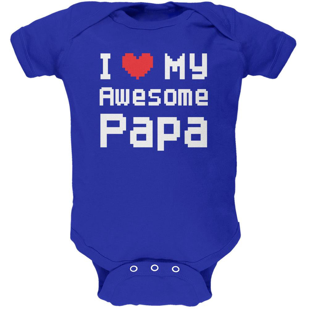 I Heart My Awesome Papa 8 Bit Pixel Royal Soft Baby One Piece Baby One Piece Old Glory 0-3M Blue