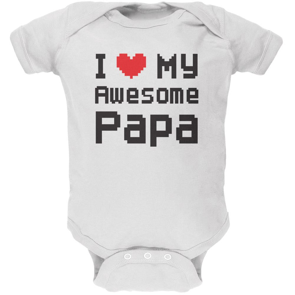 I Heart My Awesome Papa 8 Bit Pixel White Soft Baby One Piece Baby One Piece Old Glory 0-3M White