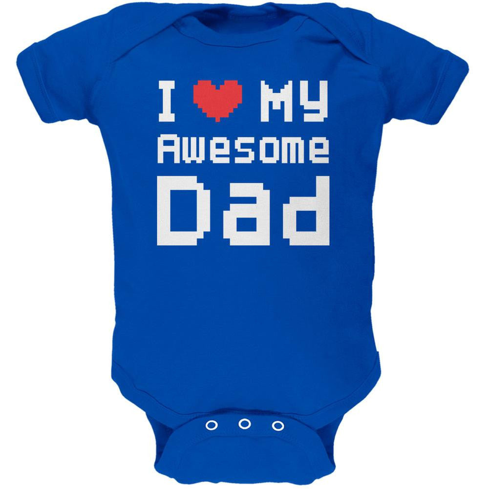 Father's Day I Heart My Awesome Dad 8 Bit Pixel Royal Soft Baby One Piece Baby One Piece Old Glory 0-3M Blue