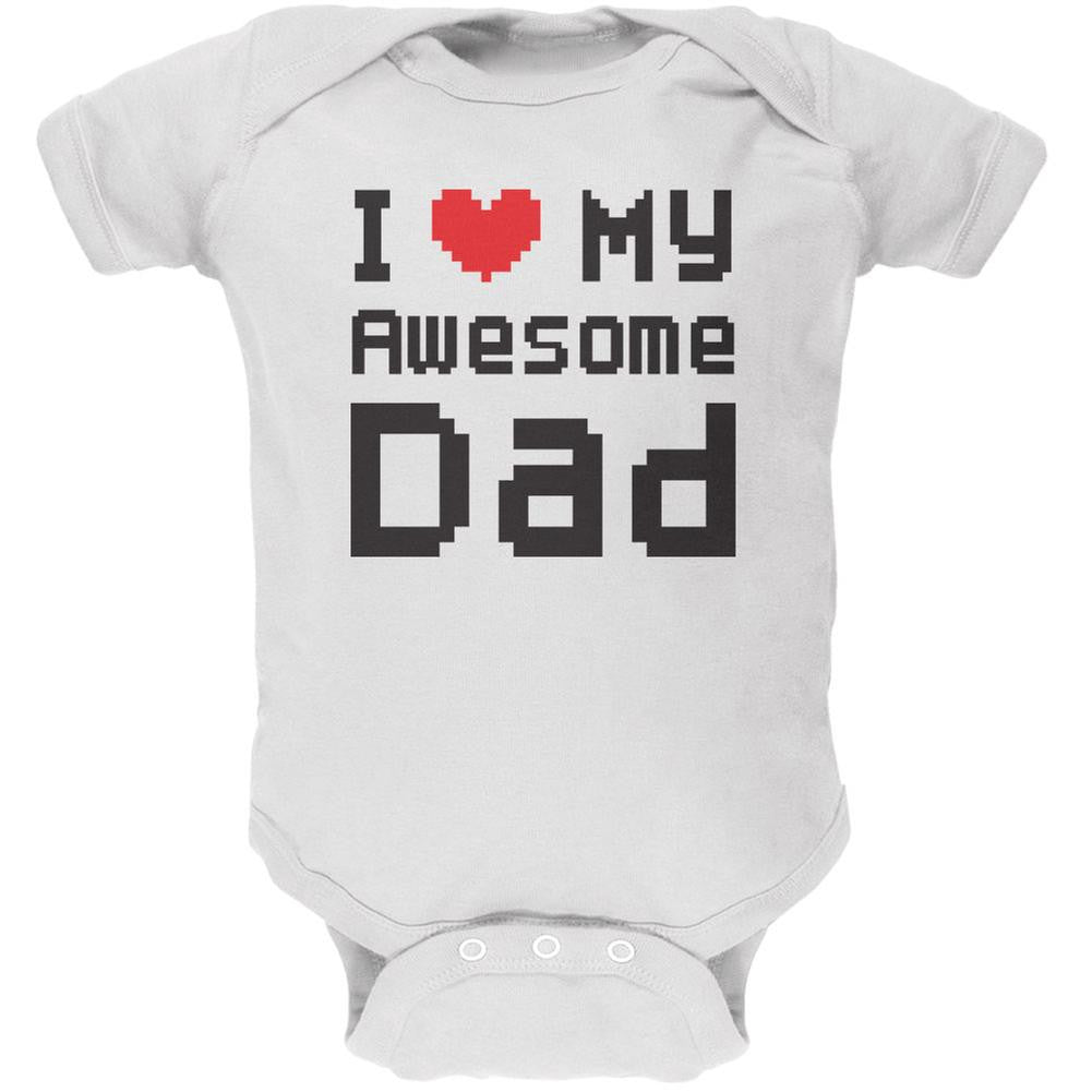 Father's Day I Heart My Awesome Dad 8 Bit Pixel White Soft Baby One Piece Baby One Piece Old Glory 0-3M White