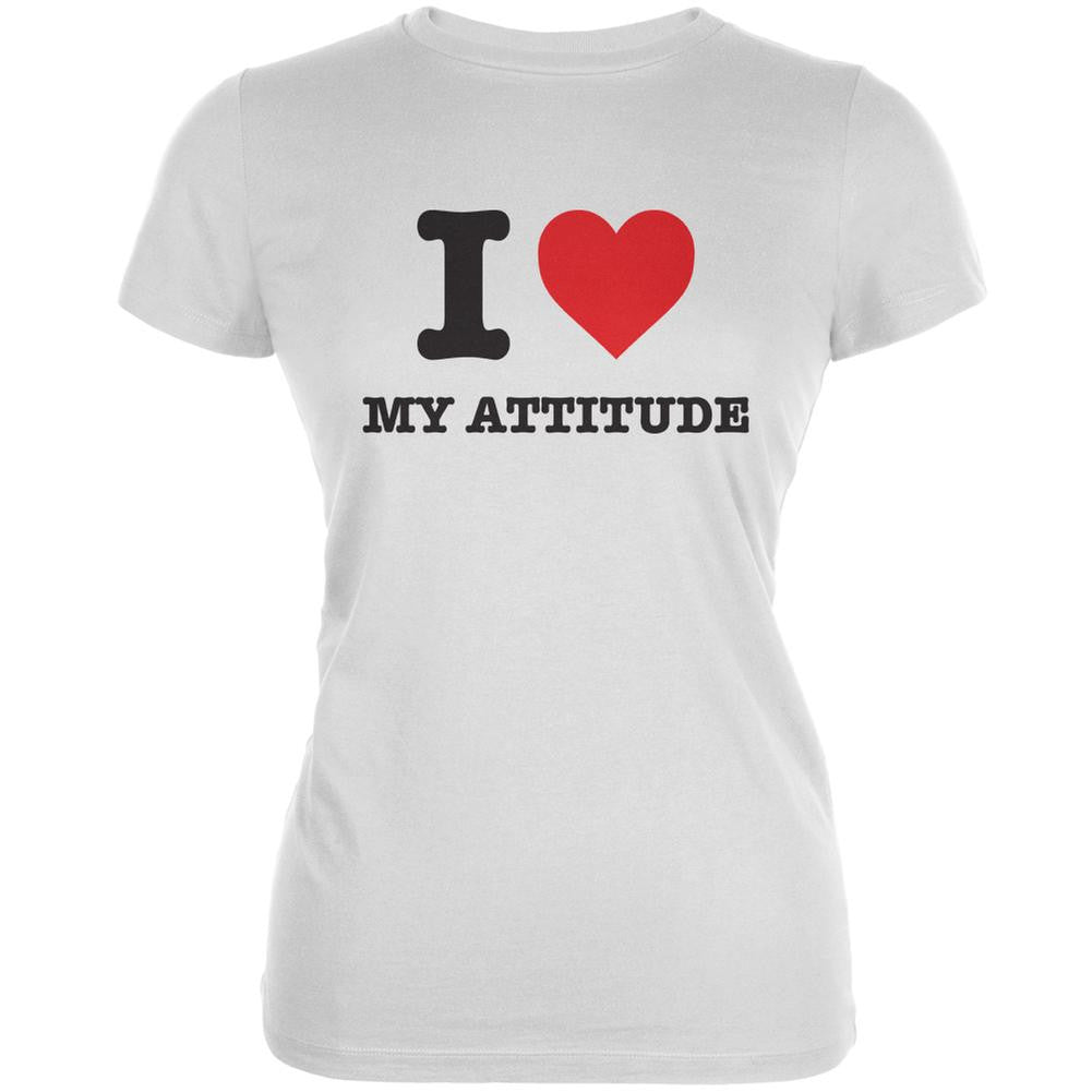 I Heart My Attitude White Juniors Soft T-Shirt Juniors T-Shirts Old Glory 2XL White